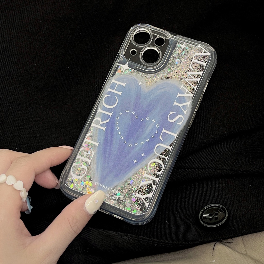 Ốp Điện Thoại TPU Dẻo Họa Tiết Trái Tim Màu Trong Suốt Phối Cát Lún Chống Rơi Cho iPhone11 12 13 14 Pro Max
