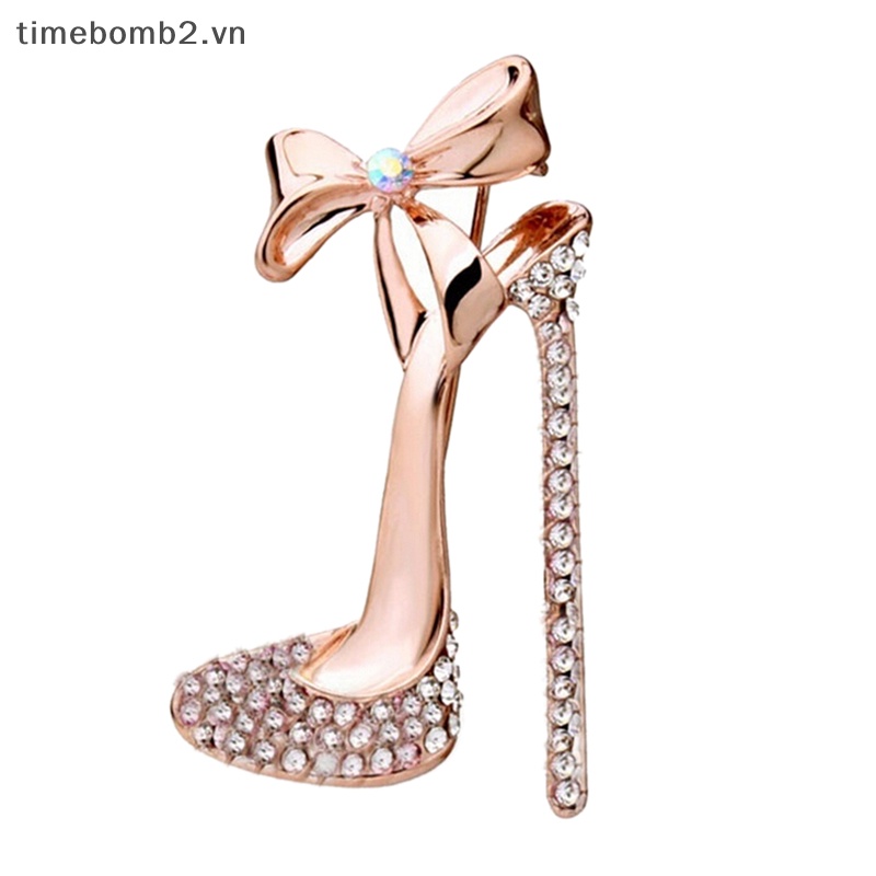 {Timebomb} Ghim Cài Áo Hình Giày Cao Gót Mạ Vàng Đính Đá Pha Lê Hot.