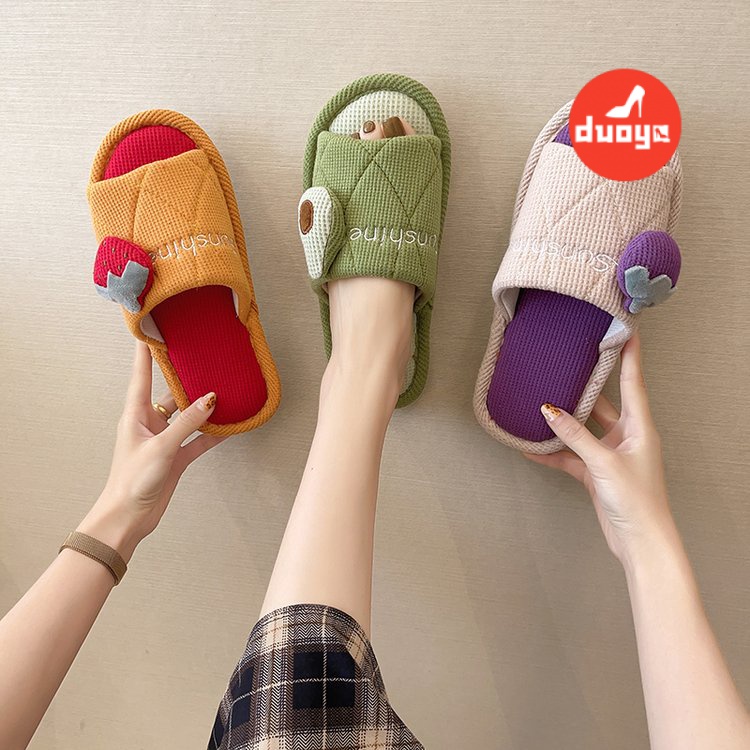 Duoya Tóc Thẳng ~ [Hàng Có Sẵn] Dép Cao Su PU Đế Bằng Gót Thấp Miễn Phí Vận Chuyển Hàng Tiền Mặt