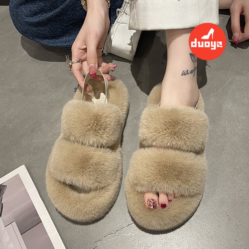 Dép Bông Đi Trong Nhà Hàng Duoya Đế Dày Phẳng Dày Dặn Phối Lông Thỏ Màu Đen Thời Trang Thu Đông Hàn Quốc 2022 Dành Cho Bạn Nữ