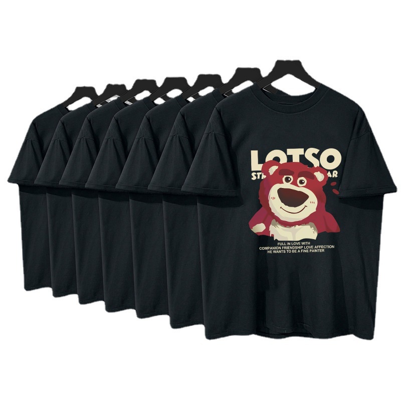 Áo Thun Cotton Tay Ngắn Dáng Rộng In Hình Gấu Và Dâu Tây Chất Lượng Cao Thời Trang