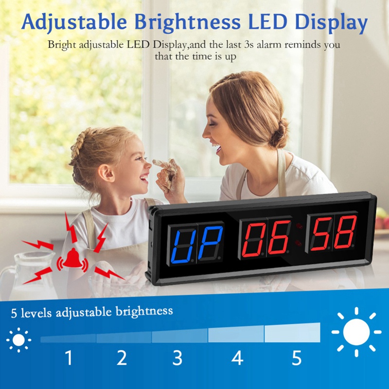 Đồng Hồ Bấm Giờ Kỹ Thuật Số Có Đèn LED Điều Khiển Từ Xa Hỗ Trợ Tập Gym Tại Nhà