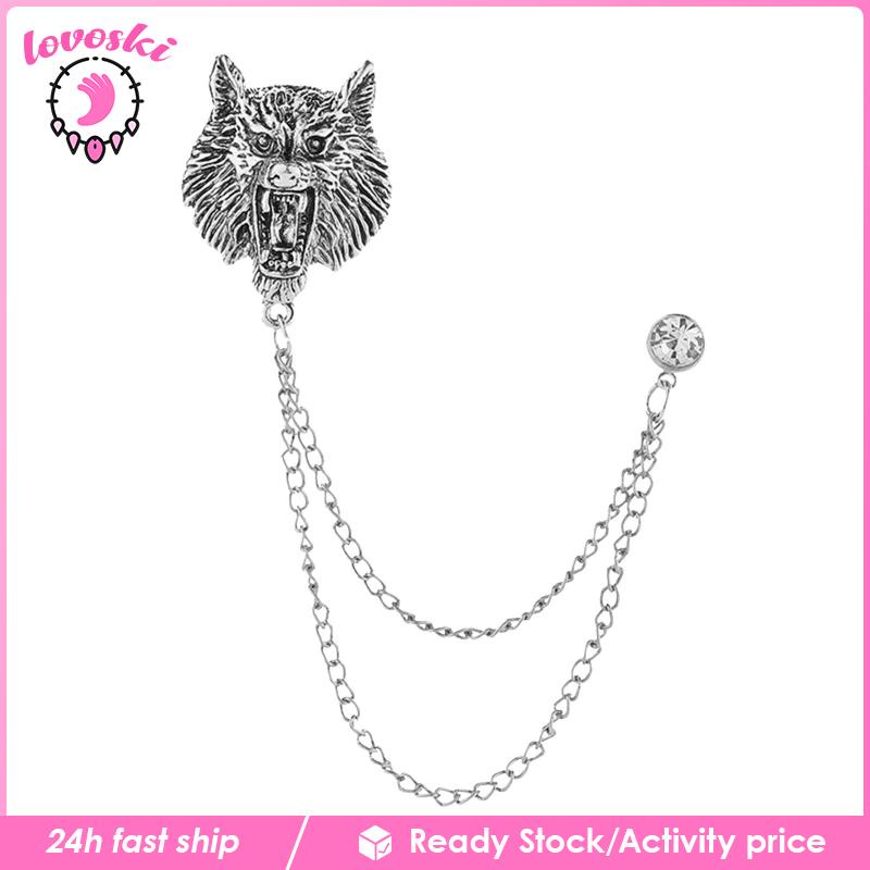 Trâm Cài Áo Hình Sư Tử Phối Dây Xích Tua Rua Phong Cách Retro Thời Trang Cho Nam Nữ