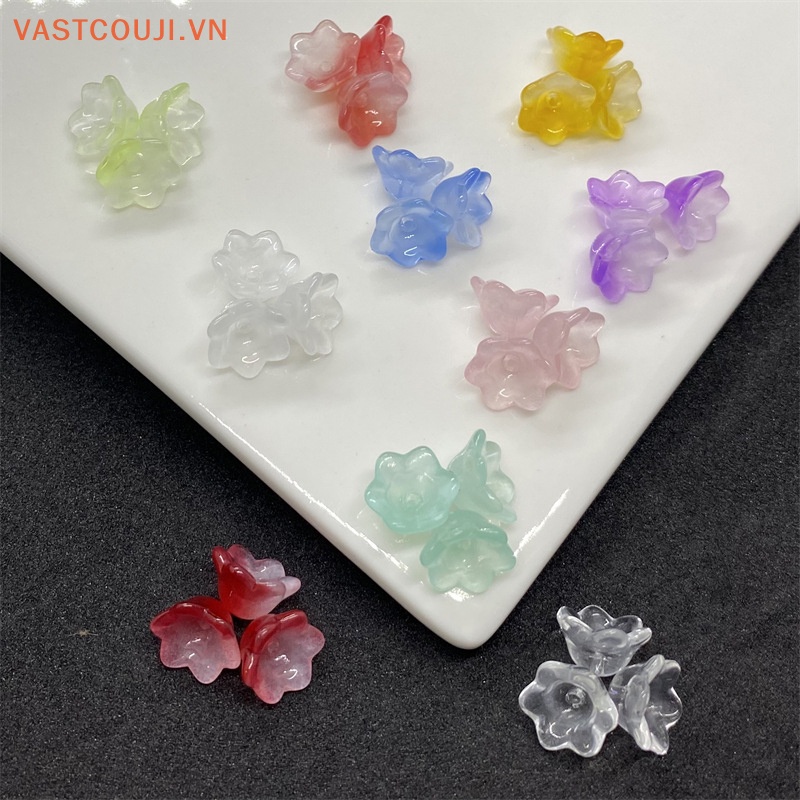 Set 100 Hạt Xỏ Lỗ Hình Hoa Lan Hai Màu gradient Bằng Acrylic Làm Vòng Tay / Vòng cổ DIY