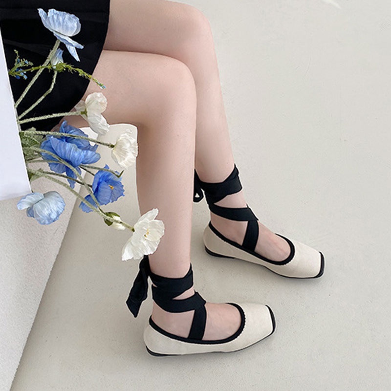 Giày Búp Bê Mũi Vuông Thời Trang vintage Màu Sắc Nổi Bật