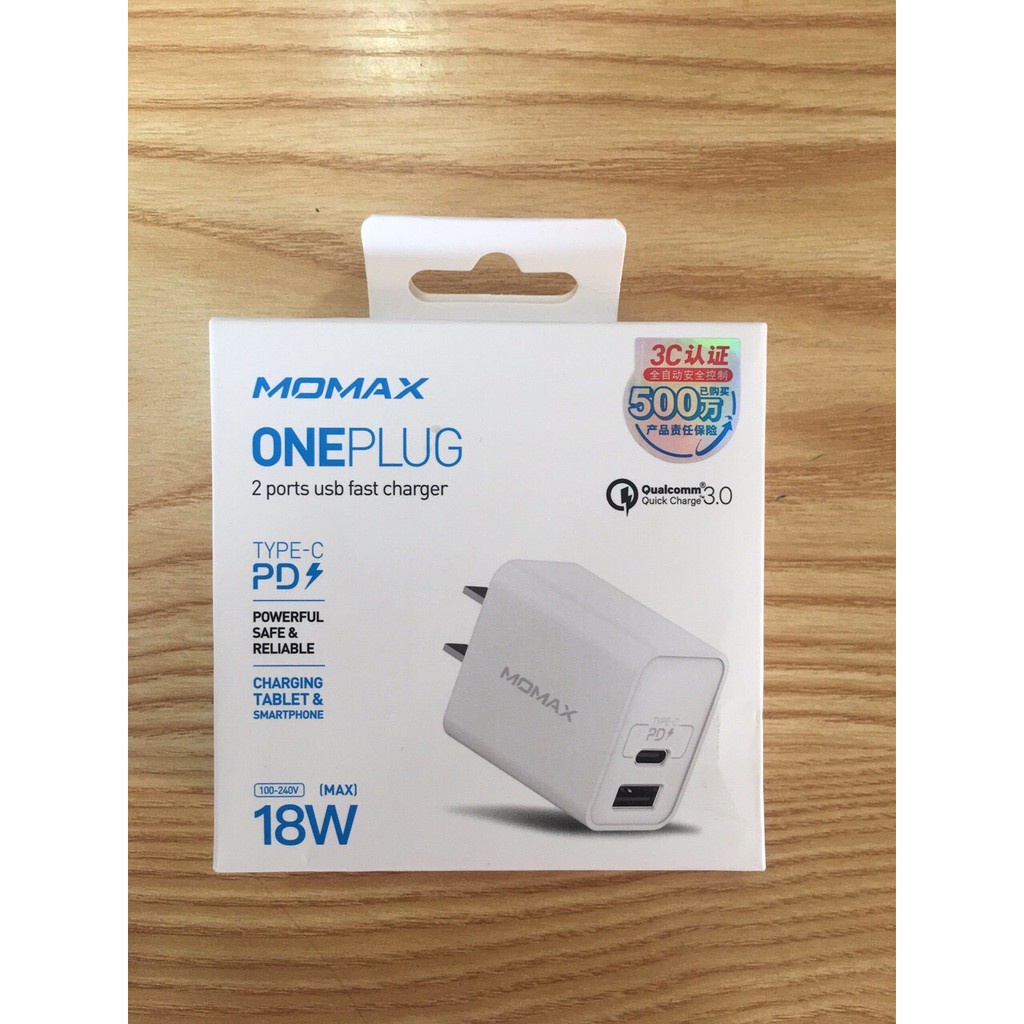 Củ sạc nhanh MOMAX USB Type-C PD + QC 3.0 18W/MOMAX USB Type-C PD + QC 3.0 20W cho IPhone/Samsung