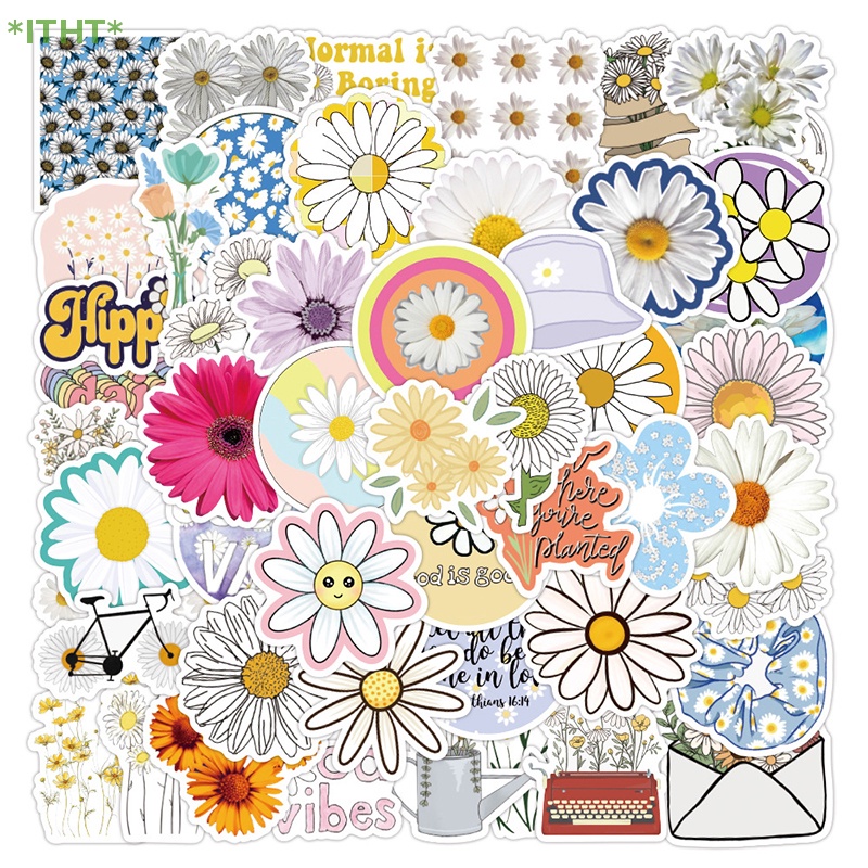 Bộ 50 Miếng Dán Hình Hoa Cúc Graffiti Dùng Trang Trí Vali / Laptop / Ván Trượt / Xe Đạp Mới
