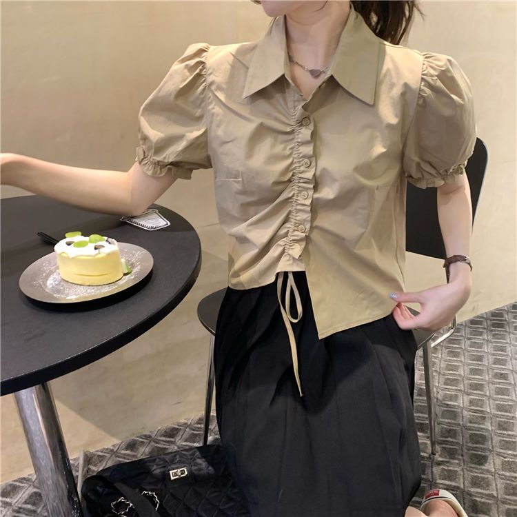 Áo Kiểu Tay Ngắn Phối Ren Thiết Kế Mới Thời Trang Mùa Hè Theo Phong Cách Pháp Cho Nữ