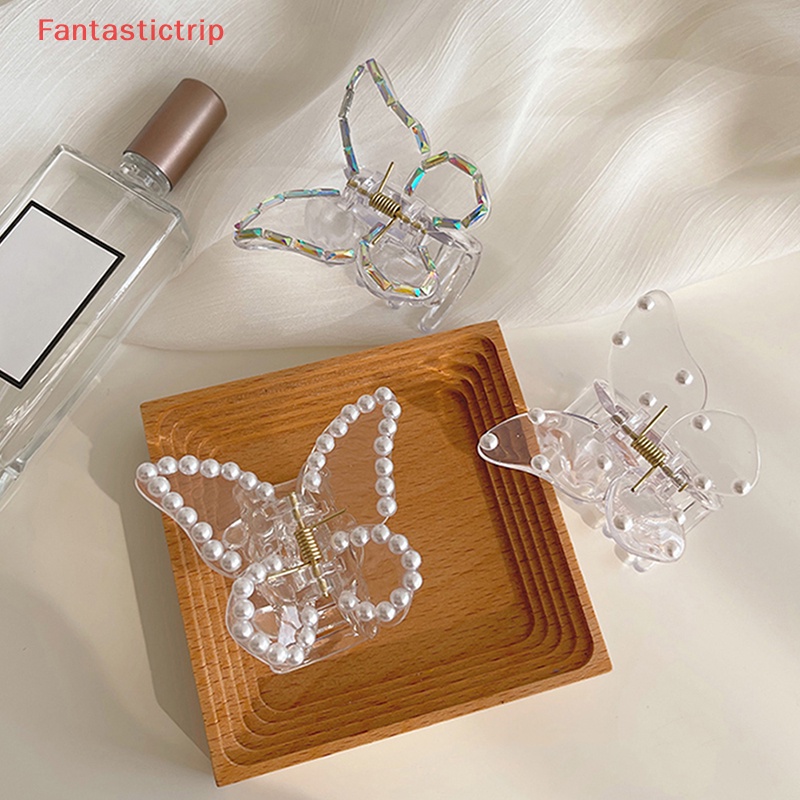 Kẹp Càng Cua Bằng Acrylic Trong Suốt Đính Ngọc Trai Hình Bướm Thời Trang Cho Nữ