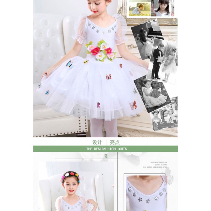 Đầm Công Chúa Nhảy Múa Màu Trắng Dễ Thương Cho Bé Gái