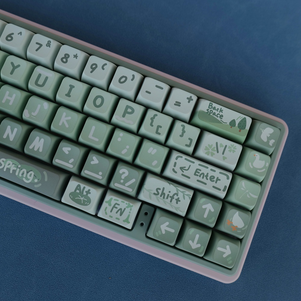 Spring Outing Keycaps XDA/Cherry Profile Matcha Sữa Xanh Thảo Cầm Viên PBT Dye Sub Bàn Phím Cơ Keycap