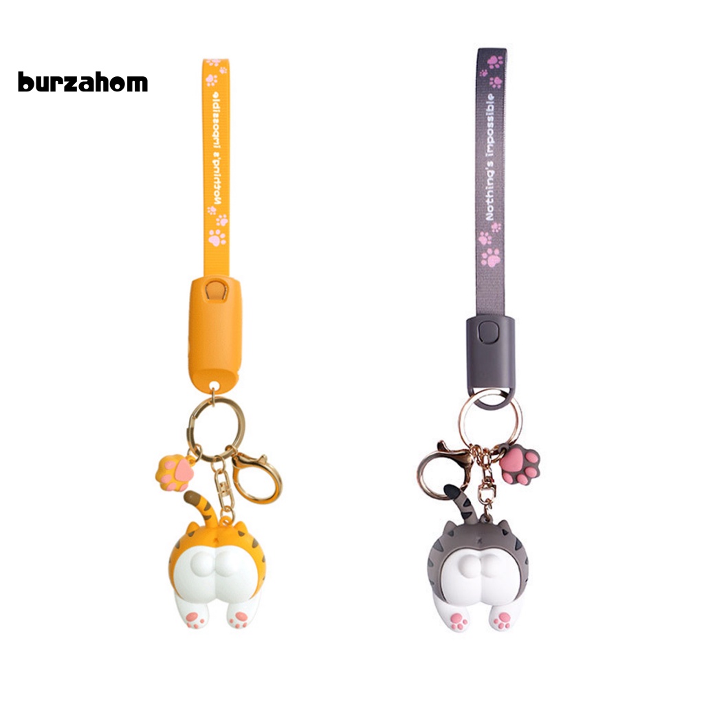 Dây Cáp Sạc Micro USB Type-C 8Pin Thiết Kế Móc Khóa Hình Mông Mèo Hoạt Hình Siêu Tốc Độ Cao 3 Trong 1 Cho Android