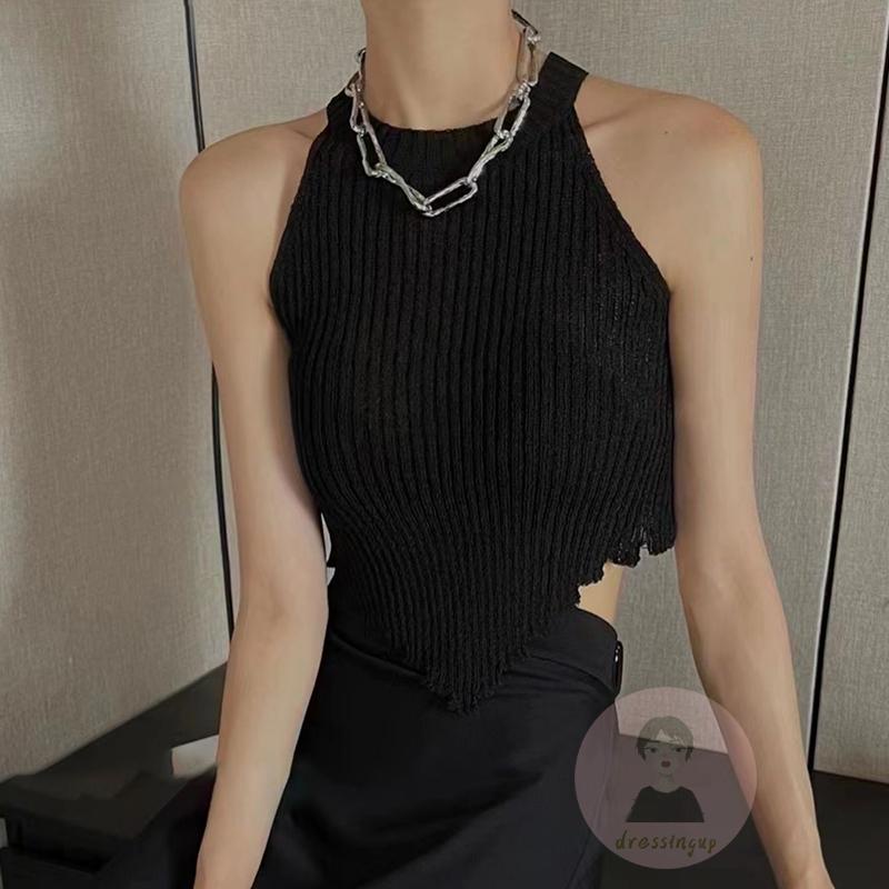 Áo Tank Top Dệt Kim Không Tay Màu Sắc Đơn Giản Cho Nữ