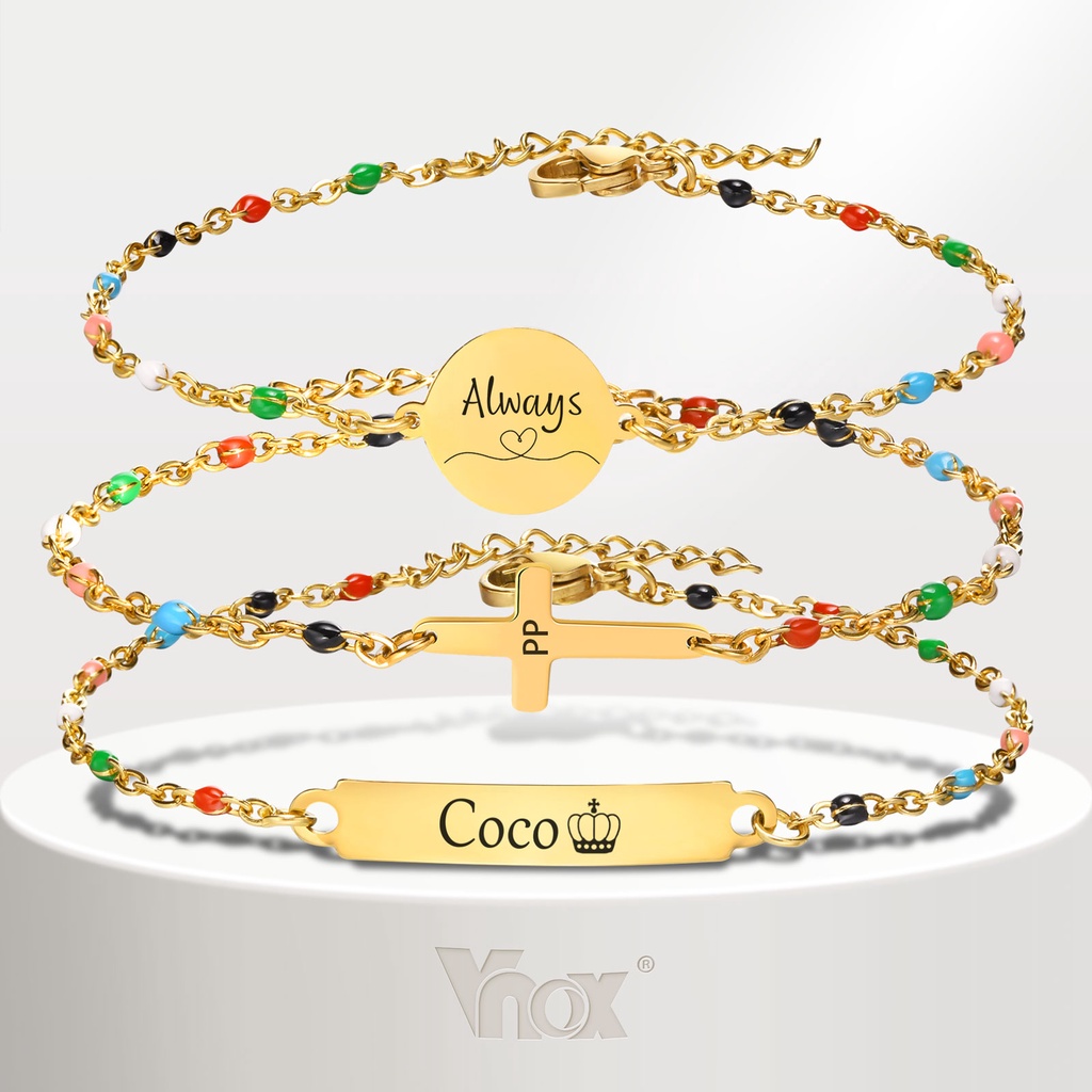 Vnox Vòng Tay Vàng 18k Xỏ Hạt Nhiều Màu Dễ Thương Cho Nữ