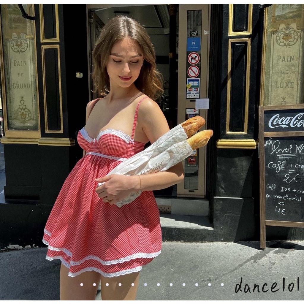 Đầm Ngắn Không Tay Hở Lưng Cột Dây Họa Tiết Kẻ Ô Mùa Hè Cho Nữ 1O1