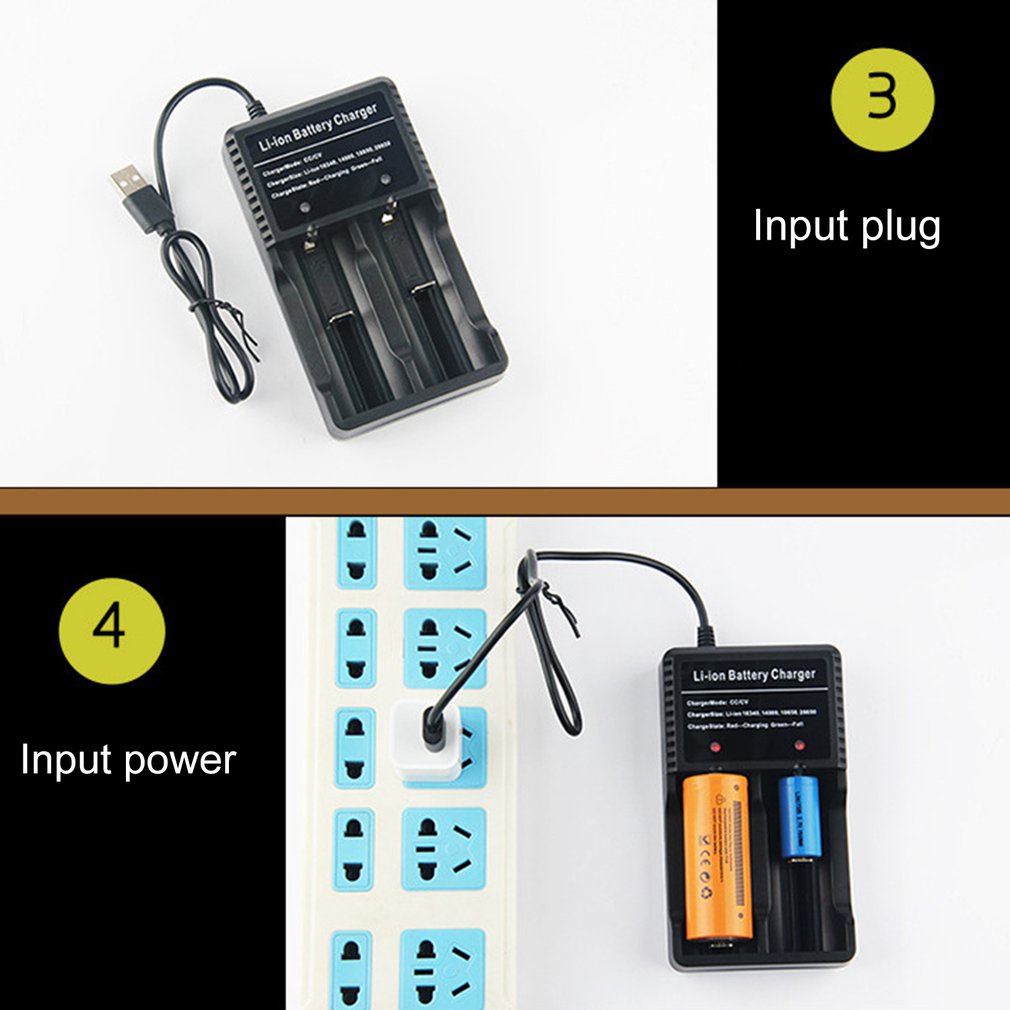 Battery Usb Charger Universal 2 Slot Smart Chargering For Rechargeable Batteries Li-Ion Nimh 18650 26650 14500 16340 [Q/12]