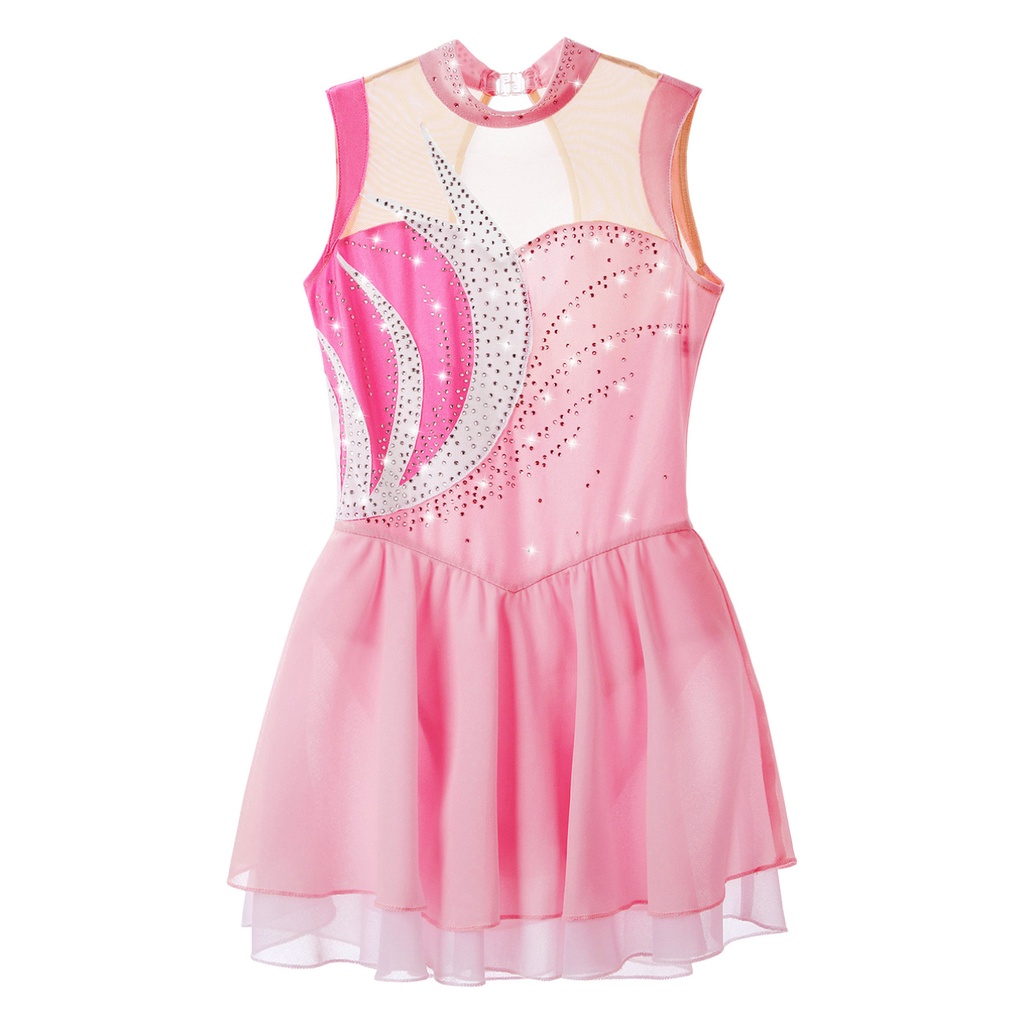 Trẻ Em Bé Gái Thời Trang Quần Áo Không Tay Cổ Tròn Sáng Bóng Kim Cương Giả Trang Trí Phong Cách Chắp Vá Rỗng Lưng Đầm Khiêu Vũ