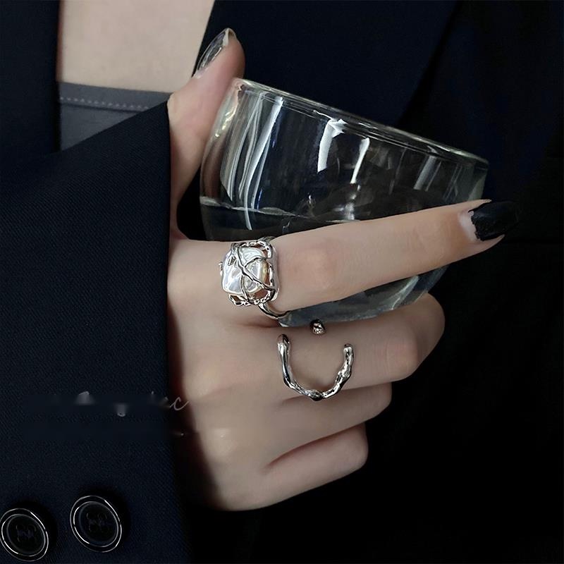 Nhẫn Đính Ngọc Trai Sang Trọng Phong Cách hip hop Hàn Quốc Cho Nữ