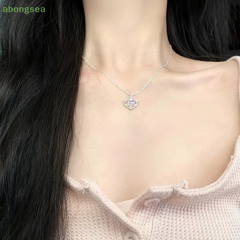Abongsea Vòng cổ Mặt Trái Tim Đính Đá Mặt Trăng Thiết Kế Đơn Giản Thời Trang Cho Nữ