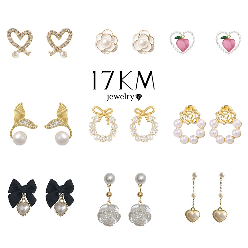 Khuyên tai 17KM mạ vàng đính ngọc trai thanh lịch cho nữ