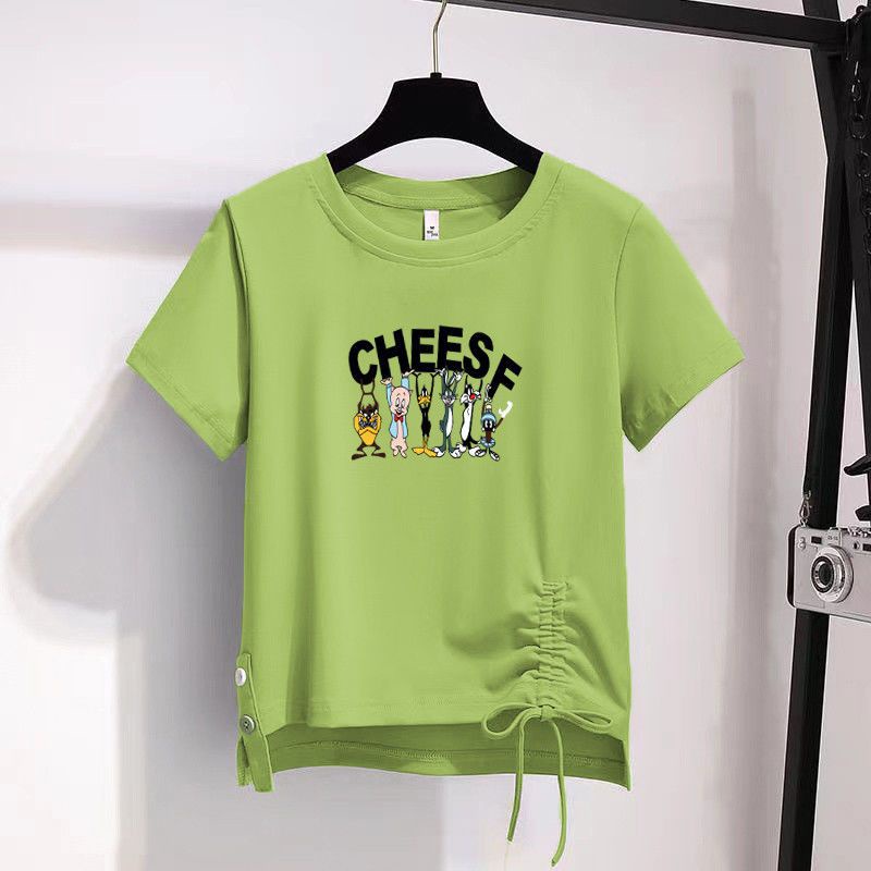 Áo Thun Cotton Ngắn Tay Cổ Tròn Dáng Rộng Ag3v Phong Cách Hàn Quốc Thời Trang Mùa Hè Cho Nữ