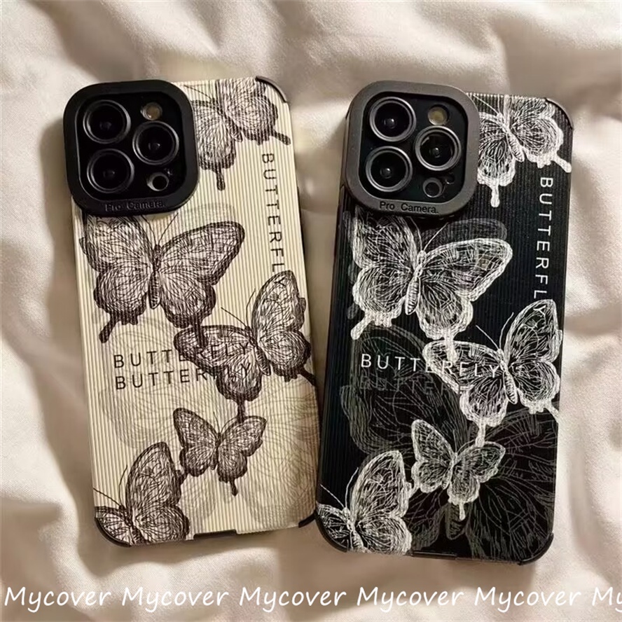Vỏ tương thích cho iPhone 14 13 12 11 Pro Max X XR Xs Max 6 7 8 Plus Cổ điển Bướm đen trắng Vỏ điện thoại Bảo vệ Vỏ mềm silicon