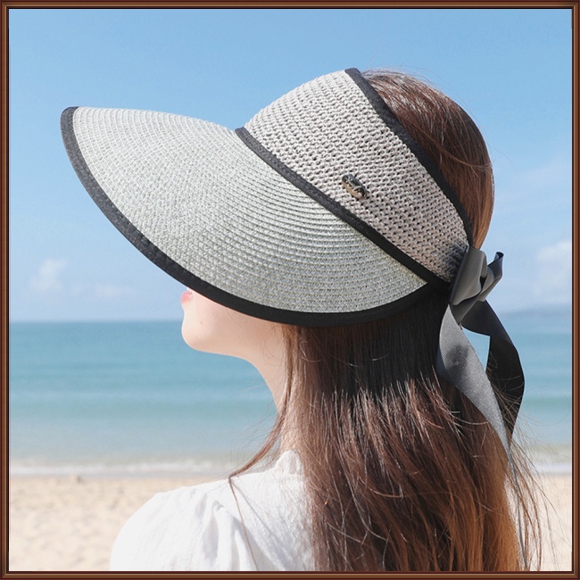 Nón Rộng Vành Hở Chóp Thiết Kế Thắt Nơ Thời Trang Đi Biển Mùa Hè Cho Nữ