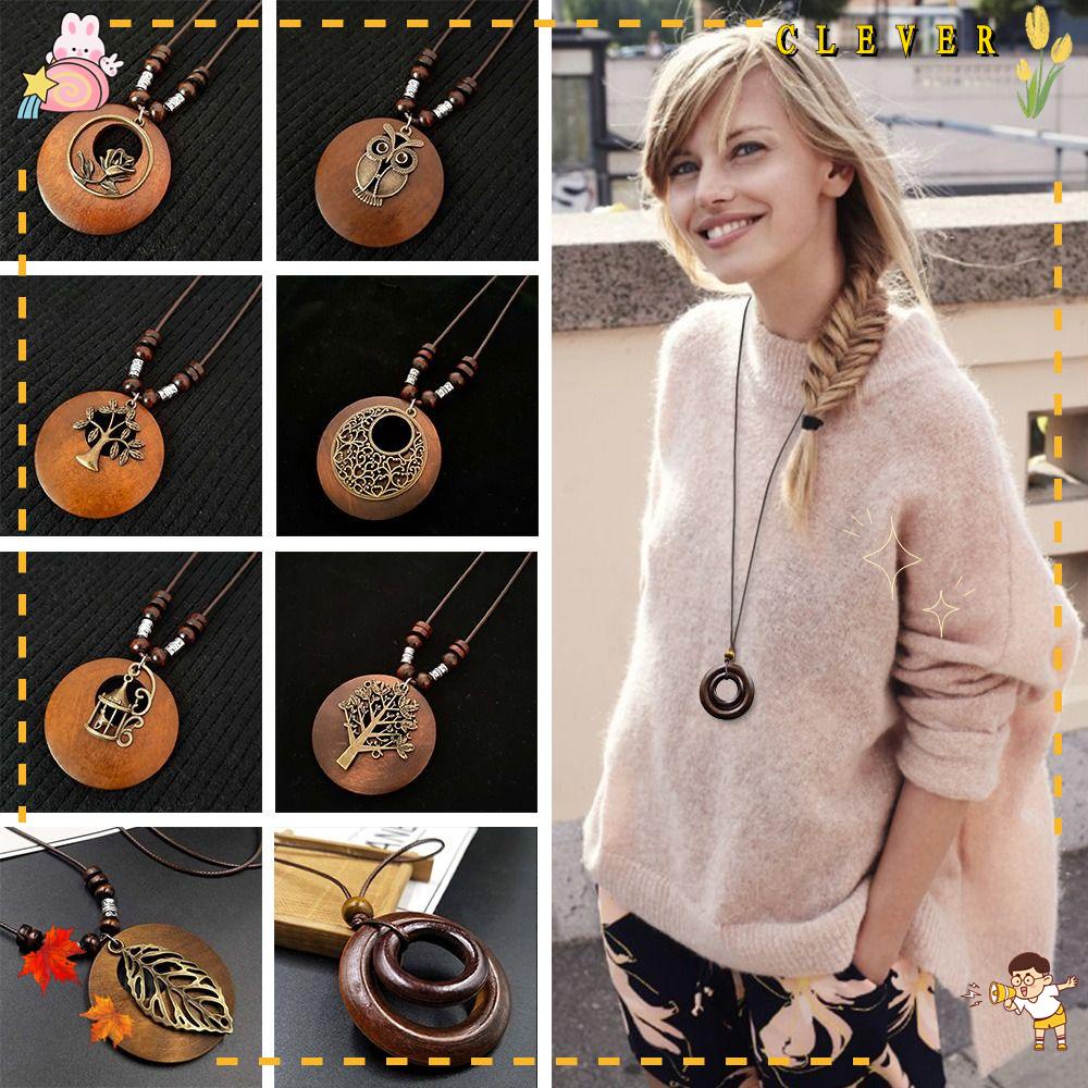 Vòng cổ Mặt Gỗ Phong Cách Retro Thời Trang Cho Nữ