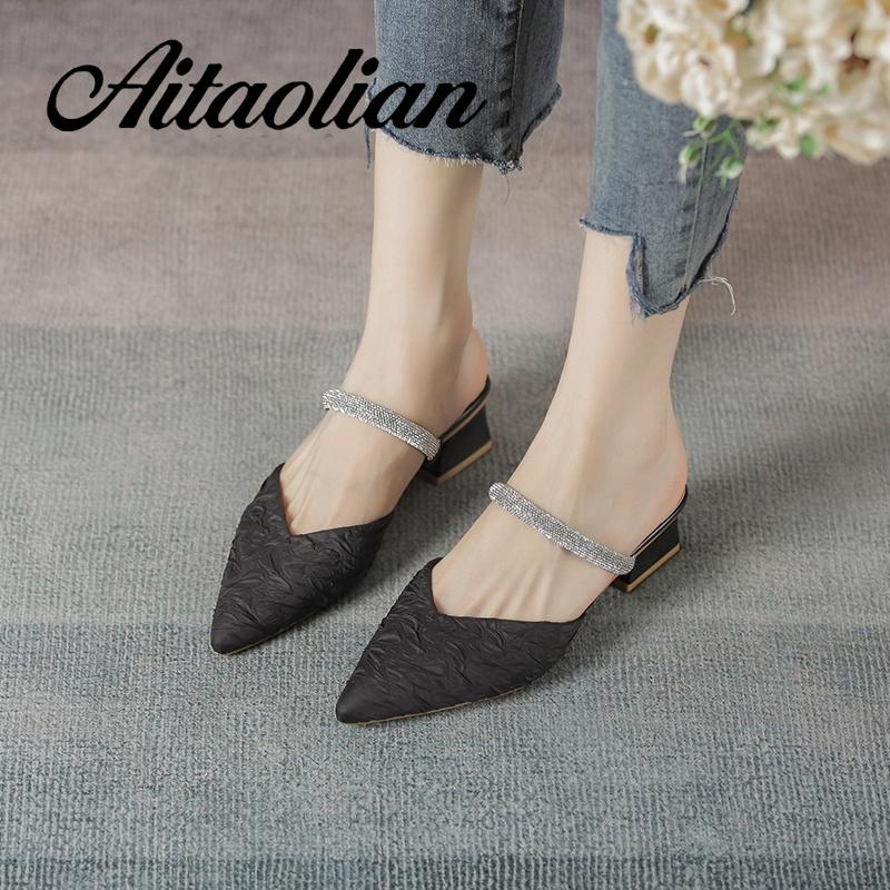 Dép Cao Gót 4cm Mũi Nhọn Đế Mềm Đính Nơ Cho Nữ