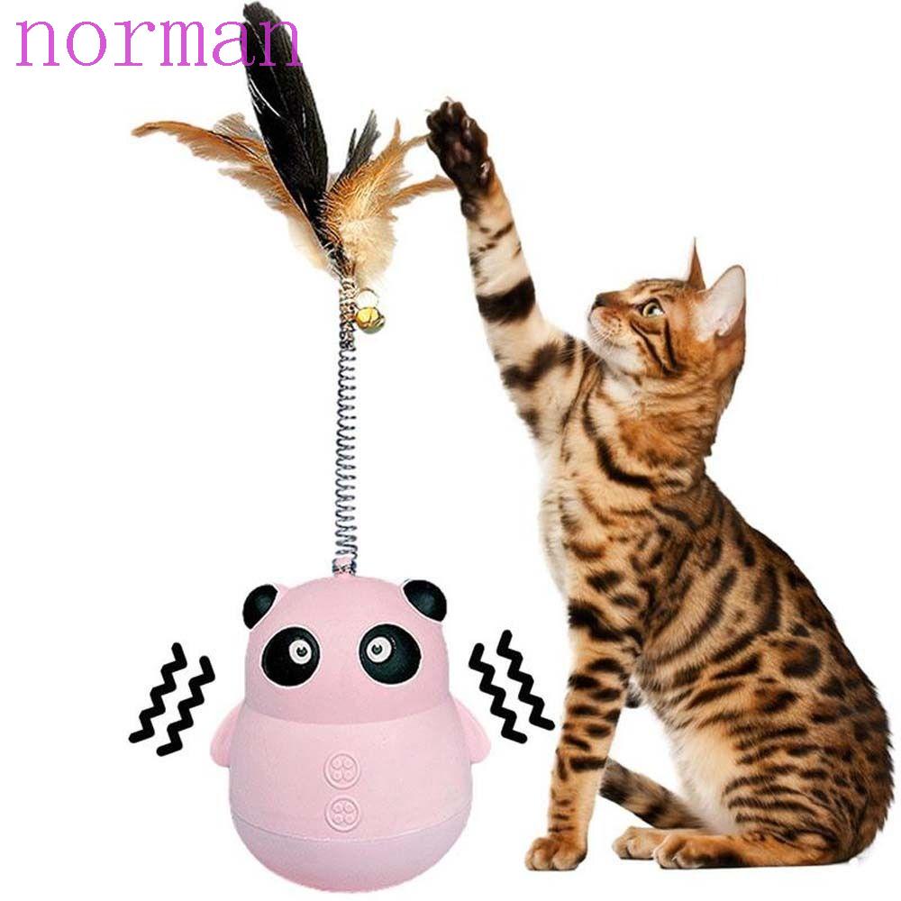 Lật Đật Hình Quả Bóng Lật Đật Gắn Lông Vũ &amp; Chuông Hình Gấu Trúc Cho Mèo Cưng