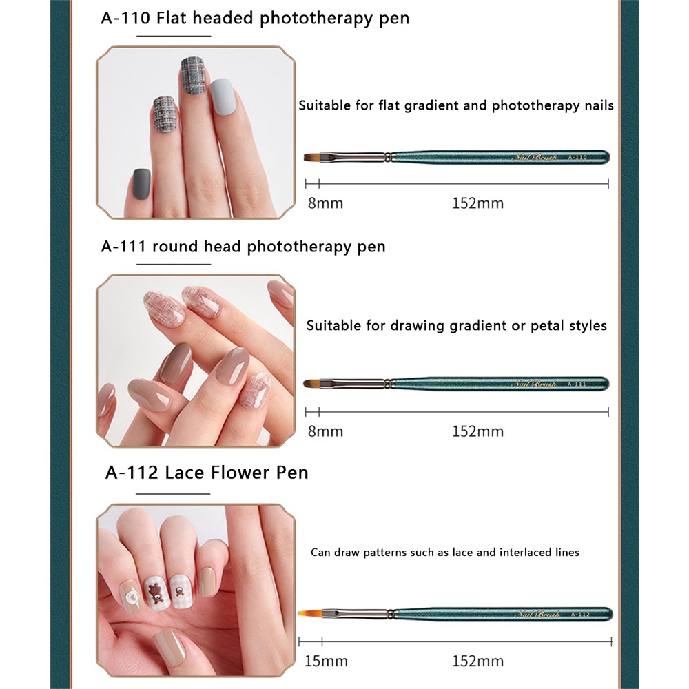 1 CÁI Bộ Bút Nghệ Thuật Làm Móng Tay Màu Vẽ Dây Kéo Thanh Đầu Phẳng Bàn Chải Chiếu Kim Loại Ống Đồng Dụng Cụ Làm Móng Tay Cho Cửa Hàng Làm Móng 16 Kiểu