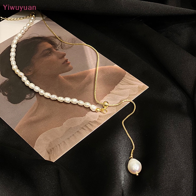 < Yiwuyuan > Vòng cổ Chuỗi Hạt Ngọc Trai Không Đối Xứng Hình Chữ Y Cổ Điển Phụ Kiện Cô Dâu Mới