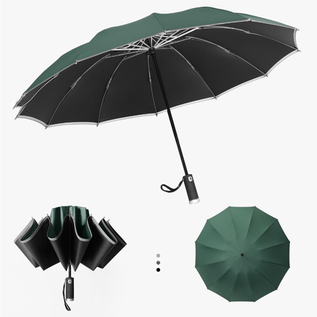 Dù Tự Động 12 Ribs Có Đèn LED Kẻ Sọc Phản Quang Ban Đêm Cho Nam Và Nữ