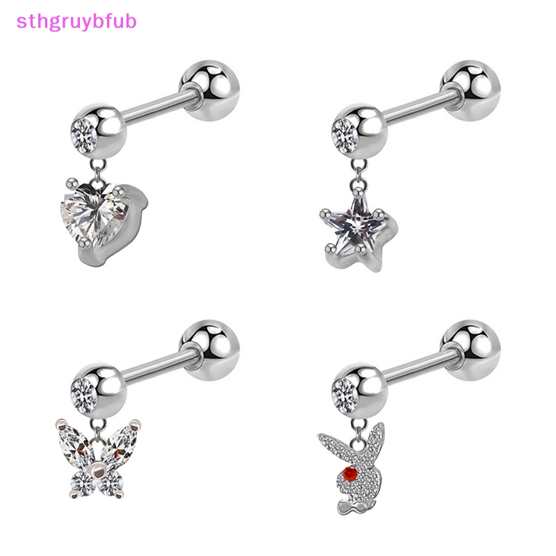 Bông Tai Xỏ Sụn Tai Hình Mèo / Bướm / Ngôi Sao / Giọt Nước Đính Đá Pha Lê Dễ Thương