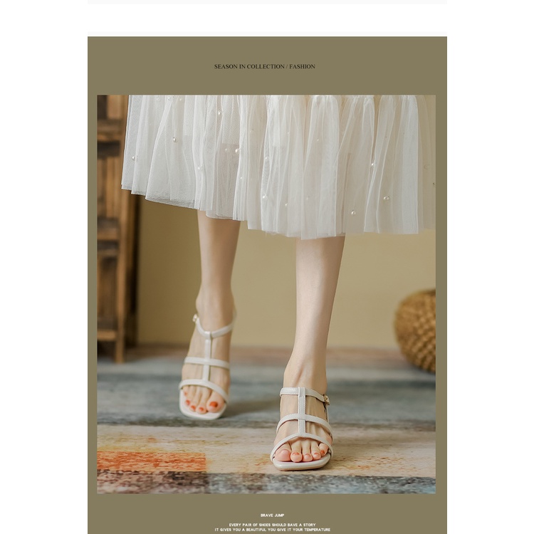 Giày Cao Gót Sandal Nữ Màu Trắng Quai Gài #9