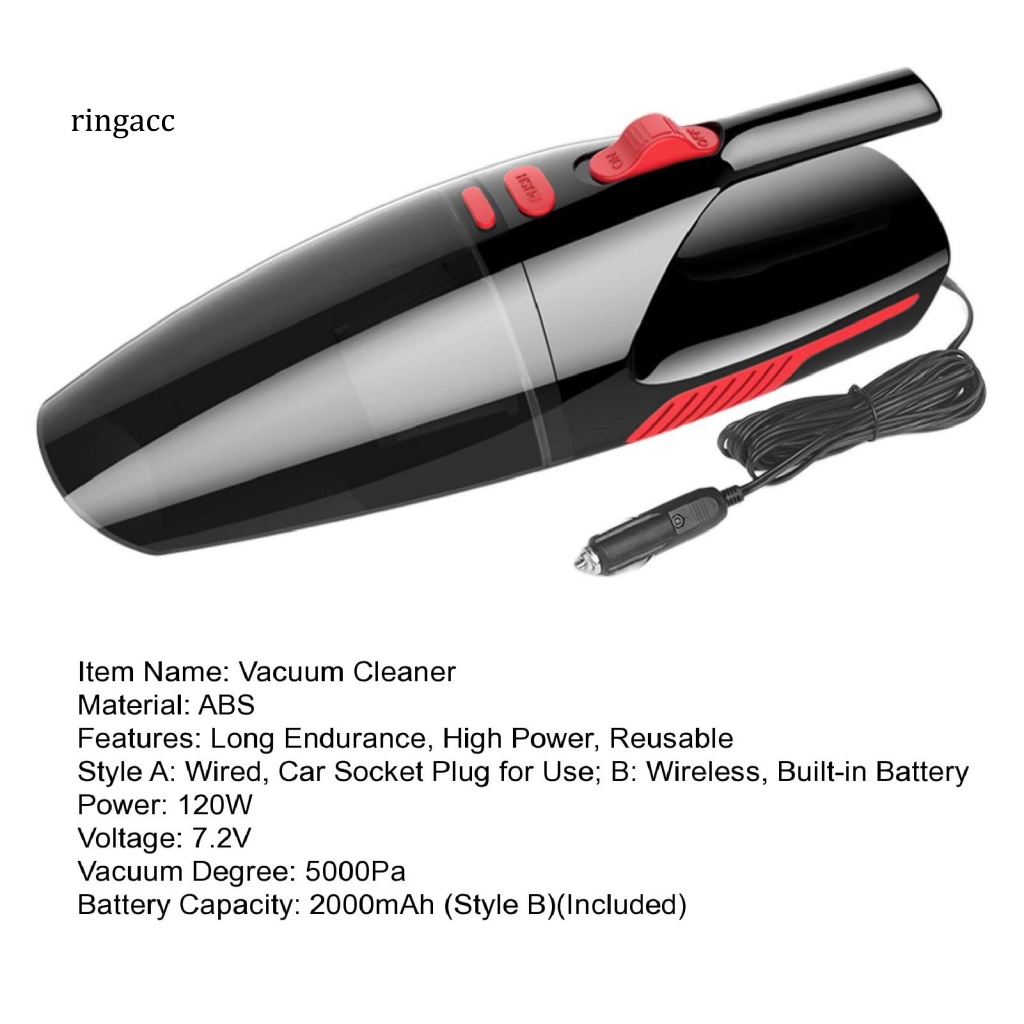 Máy Hút Bụi RGA 5000Pa Không Dây 120W Ít Ồn Có Đèn Và Sạc Lại Tiện Dụng Cho Gia Đình / Xe Hơi