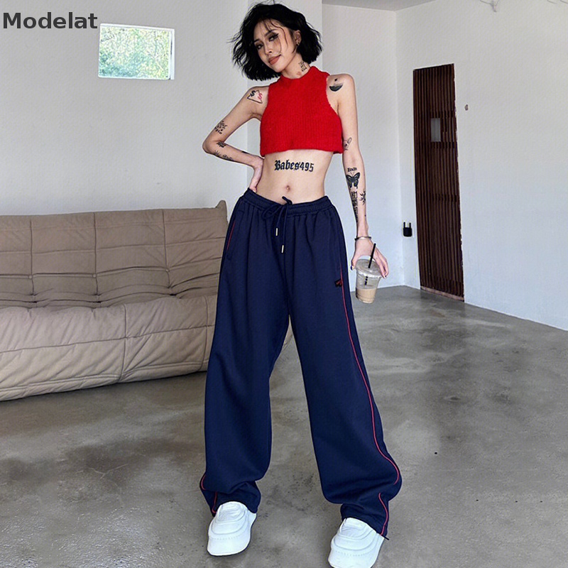 Mfc Y2K Quần Joggers Ống Rộng Kẻ Sọc Xanh Dương Cổ Điển Harajuku Cho Nữ WTD