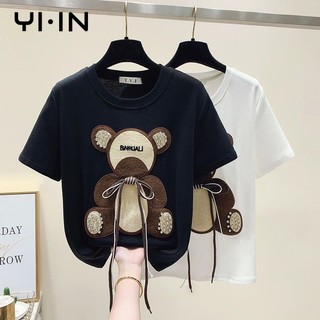 Áo Thun Ngắn Tay In Hình Gấu Thời Trang Mùa Hè Hàn Quốc Dành Cho Nữ