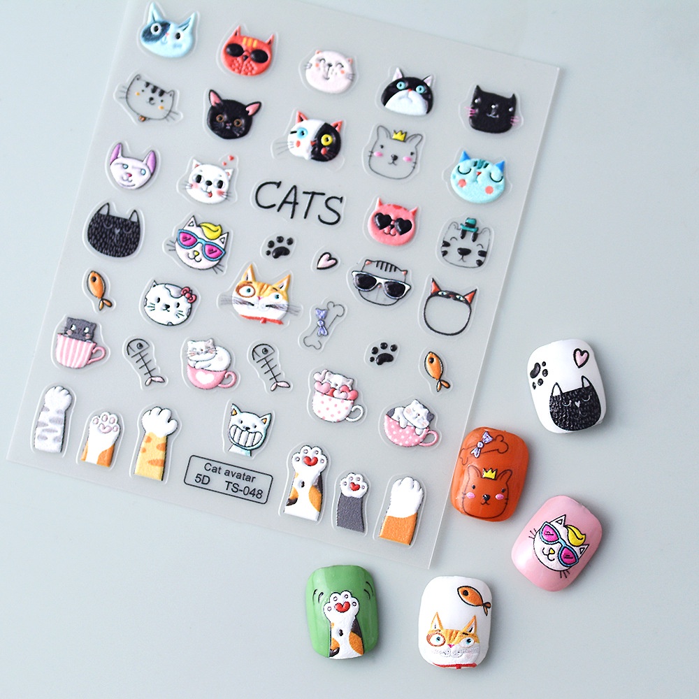 Nhãn Dán Trang Trí Móng Tay Hình Chân Mèo / Cá Dập Nổi Kiểu Nhật Hàn Dễ Thương