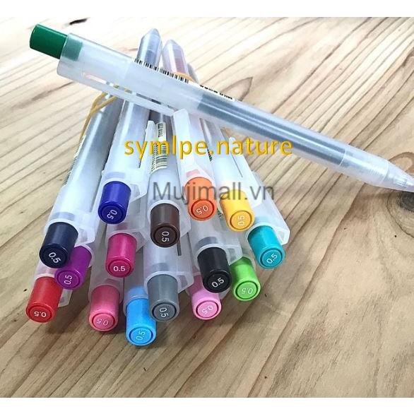 Muji Bút Bi Bấm Muji 0.5mm - Đủ Màu 16 màu Chính hãng. bút mực gel.