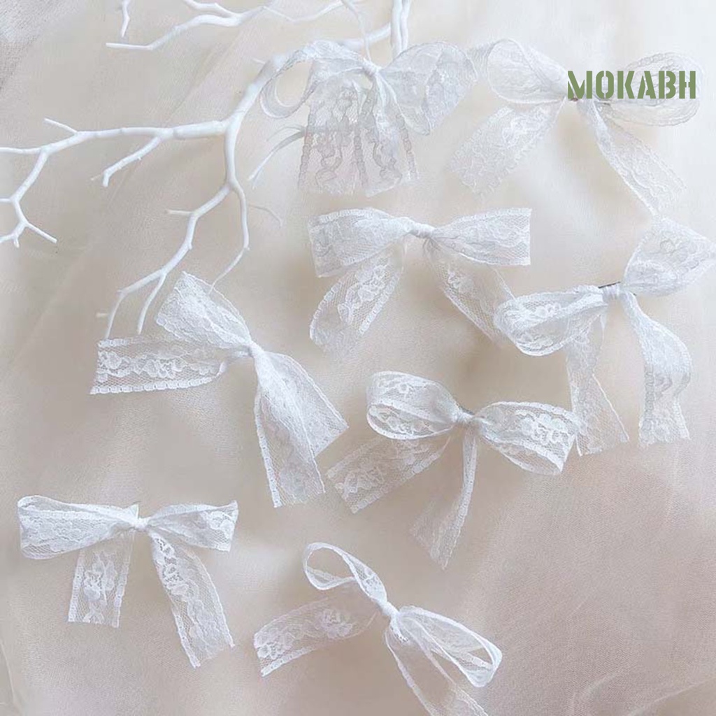 Bộ 3 / 4 / 6 Kẹp Tóc Nơ Phối Ren Trắng Thêu Họa Tiết Phong Cách Lolita Xinh Xắn Cho Bé Gái