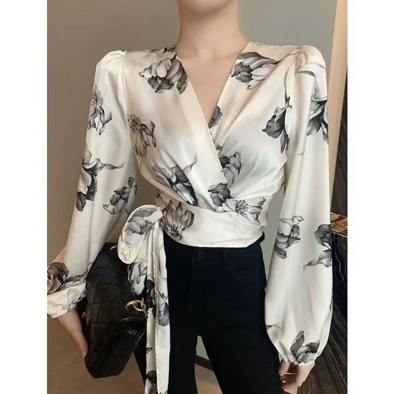 Áo Sơ Mi Chiffon Tay Dài Cổ Chữ V Dây Chéo Thời Trang Sang Trọng Phong Cách Mới Mùa Xuân Dành Cho Bạn Nữ