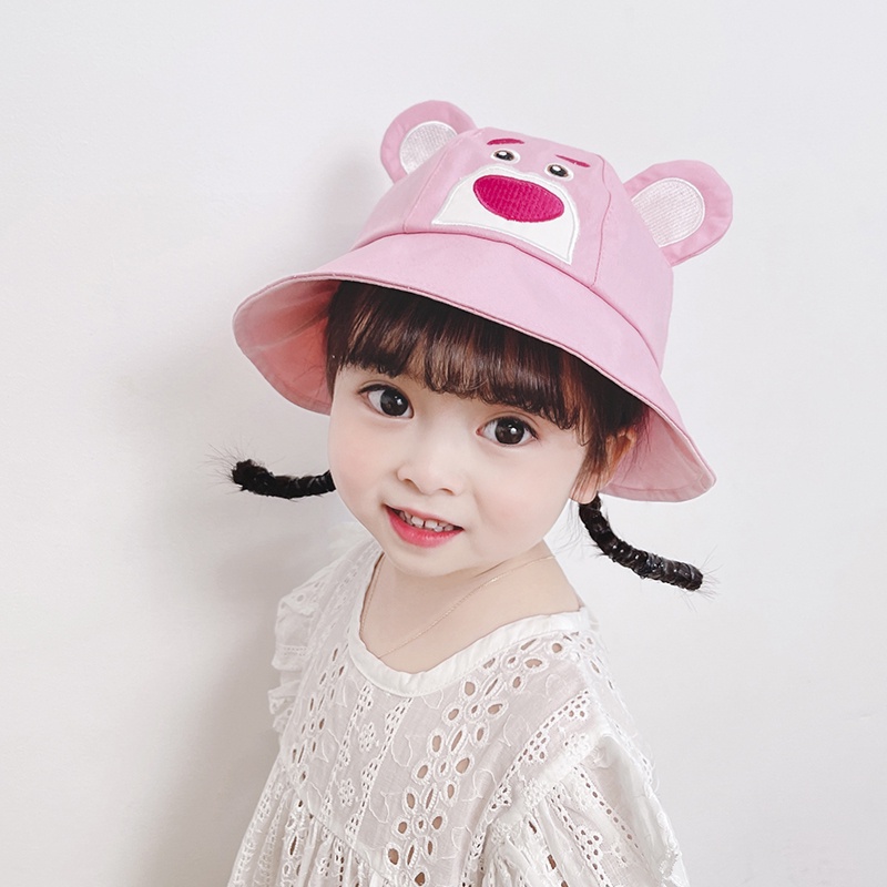 Mũ Bucket Che Nắng In Họa Tiết Dâu Tây / Gấu Dễ Thương Thời Trang Mùa Hè Cho Bé