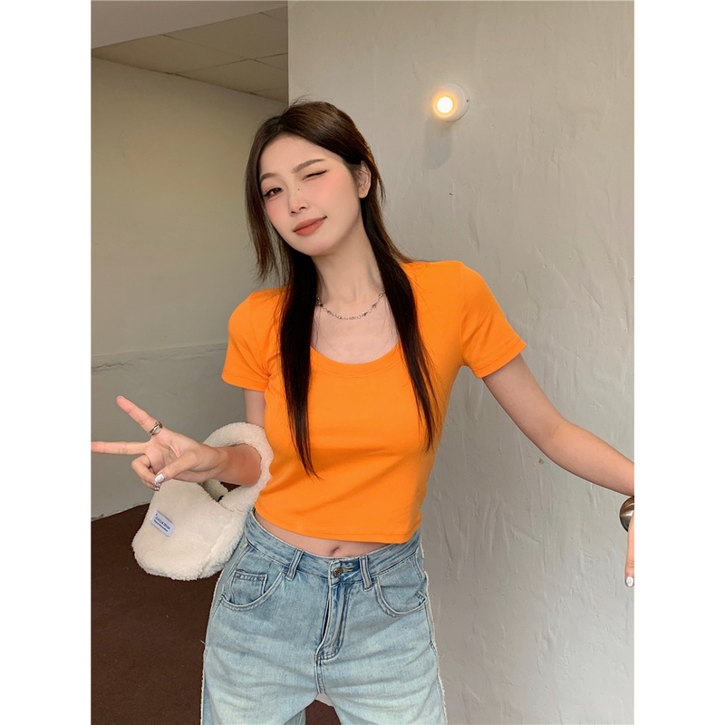 Áo Thun Ngắn Tay Cổ Vuông Dáng Ôm Thời Trang Mùa Hè Cá Tính
