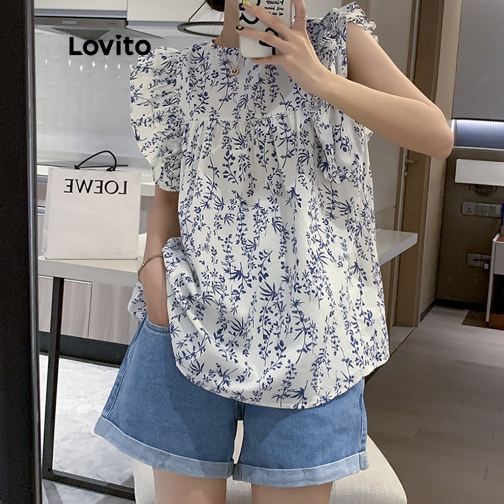 Áo sát nách Lovito xếp nếp họa tiết hoa đơn giản cho nữ LNE11009 (nhiều màu)