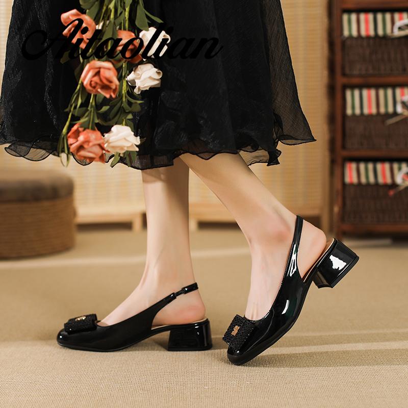 Xăng đan Da Mũi Vuông Đế Dày 4cm Thời Trang Cho Nữ Màu Sắc