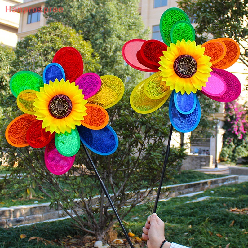 Hanprospree > Cối Xay Gió Hình Hoa Hướng Dương Đính Kim Sa Nhiều Màu Sắc Có Thể Gập Lại Trang Trí Sân Vườn / Cắm Trại