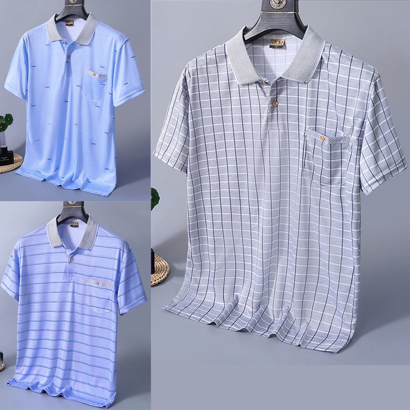 Áo polo Giả Lụa Mát Tay Ngắn Dáng Rộng Thoáng Khí Thời Trang Mùa Hè Cho Nam