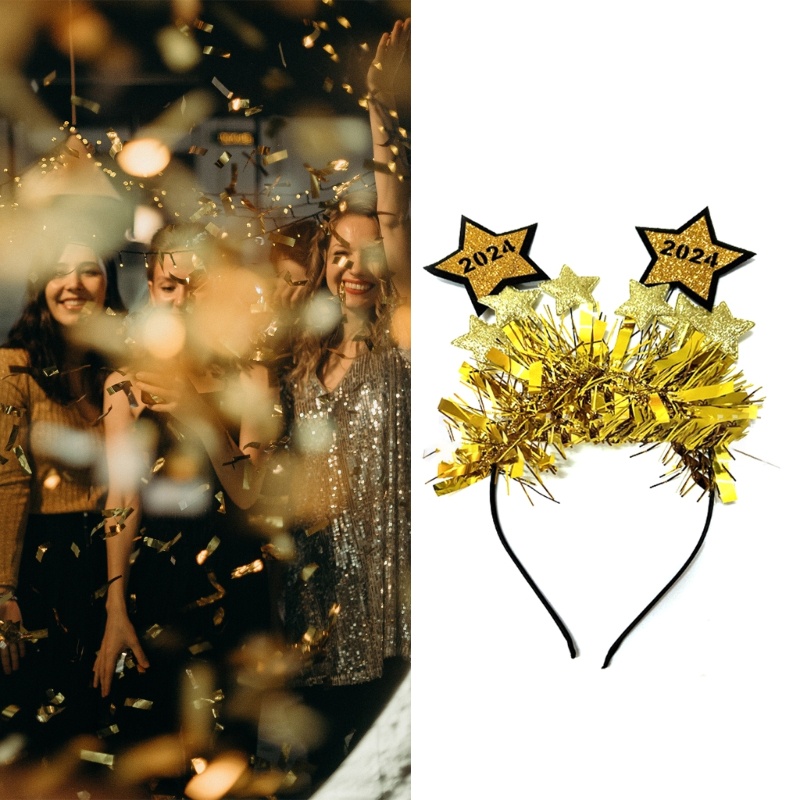 Băng Đô Cài Tóc Hình Ngôi Sao Năm Mới Đính Kim Sa Lấp Lánh Dễ Thương