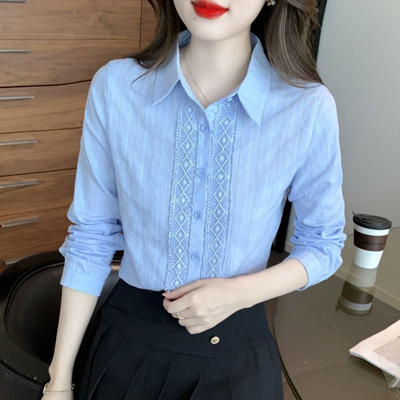 Áo Sơ Mi Cotton Nguyên Chất Phối Ren Thêu Họa Tiết Thời Trang Xuân Thu 2023 3QCZ